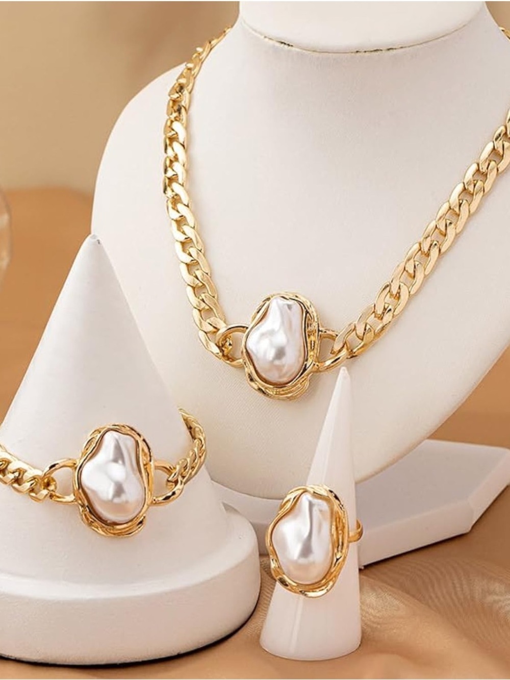 Aurelia Baroque Pearl Cuban Link Jewelry Set